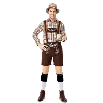

Autumn New Fashion German Traditional Beer Festival Clothing Plaid Shirt Embroider Suspender Suit Oktoberfest Herren Set Z4