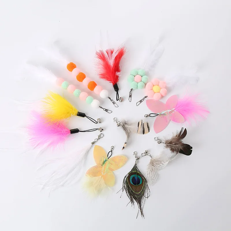 Cat Toy Feather Replacement Head Bells Feather Freely Change Combinations Multi-type For Cat Stick Telescopic Rod DIY Tools