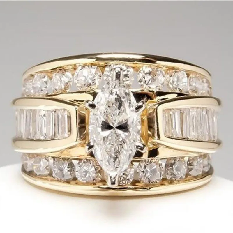 

NEWBUY Luxury Gold Color Statement Wedding Ring For Women AAA+ CZ Zircon Pave Setting Ring Engagement Jewelry Femme Bijoux