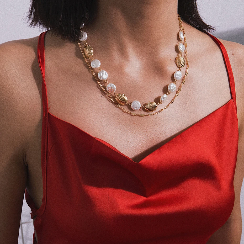 IngeSight. Z Бохо многослойное ожерелье-чокер с искусственным жемчугом массивное ожерелье с длинной цепочкой из гребешка женское ювелирное изделие
