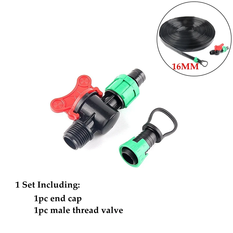 Drip Irrigation System 2~100pcs 16mm Micro Irrigation Drip Tape Male Thread Valve Connector Soaker Greenhouse Watering Patch Tape Hose End Cap Joints