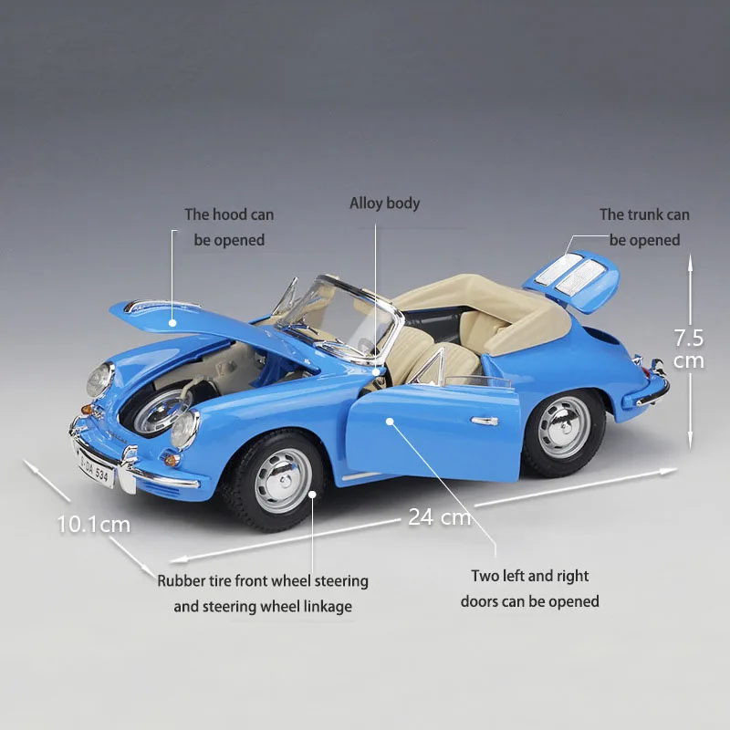Bburago литая под давлением модель классический автомобиль 356B Cabriolet 1:18 из металлического сплава высокая модель машины с базой Игрушки для мальчиков подарки для мальчиков