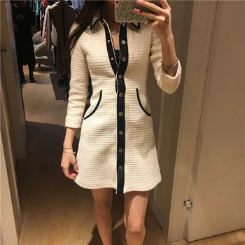 

Women Dress 2019 Autumn and Winter New Single-breasted Dress