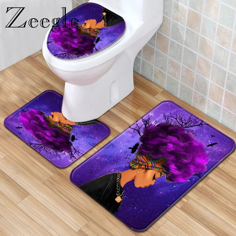 Zeegle Набор ковриков для ванной с рисунком, крышка для унитаза, микрофибра, коврик для ванной и душа, коврик для ног, коврик для туалета, входной коврик