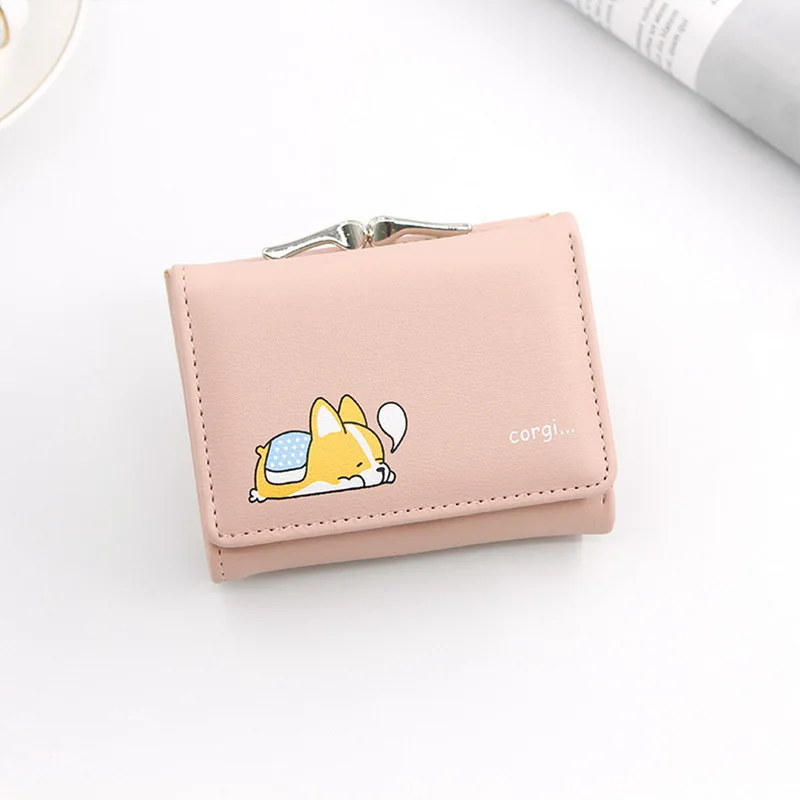 Pink Litthing кошелек для женщин милый Corgi Doge Женские кошельки из искусственной кожи женские короткие кошельки для денег с карманом для монет Новинка Cartera Mujer - Цвет: Pink