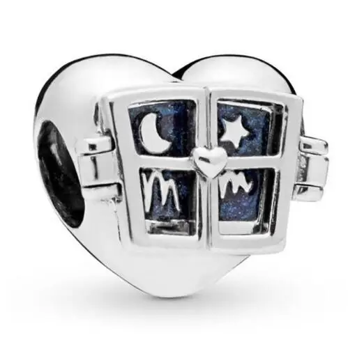 

Original 925 Sterling Silver Charm Blue Night Sky Window Heart With Moon Stars & Mum Beads Fit Pandora Bracelet Diy Jewelry