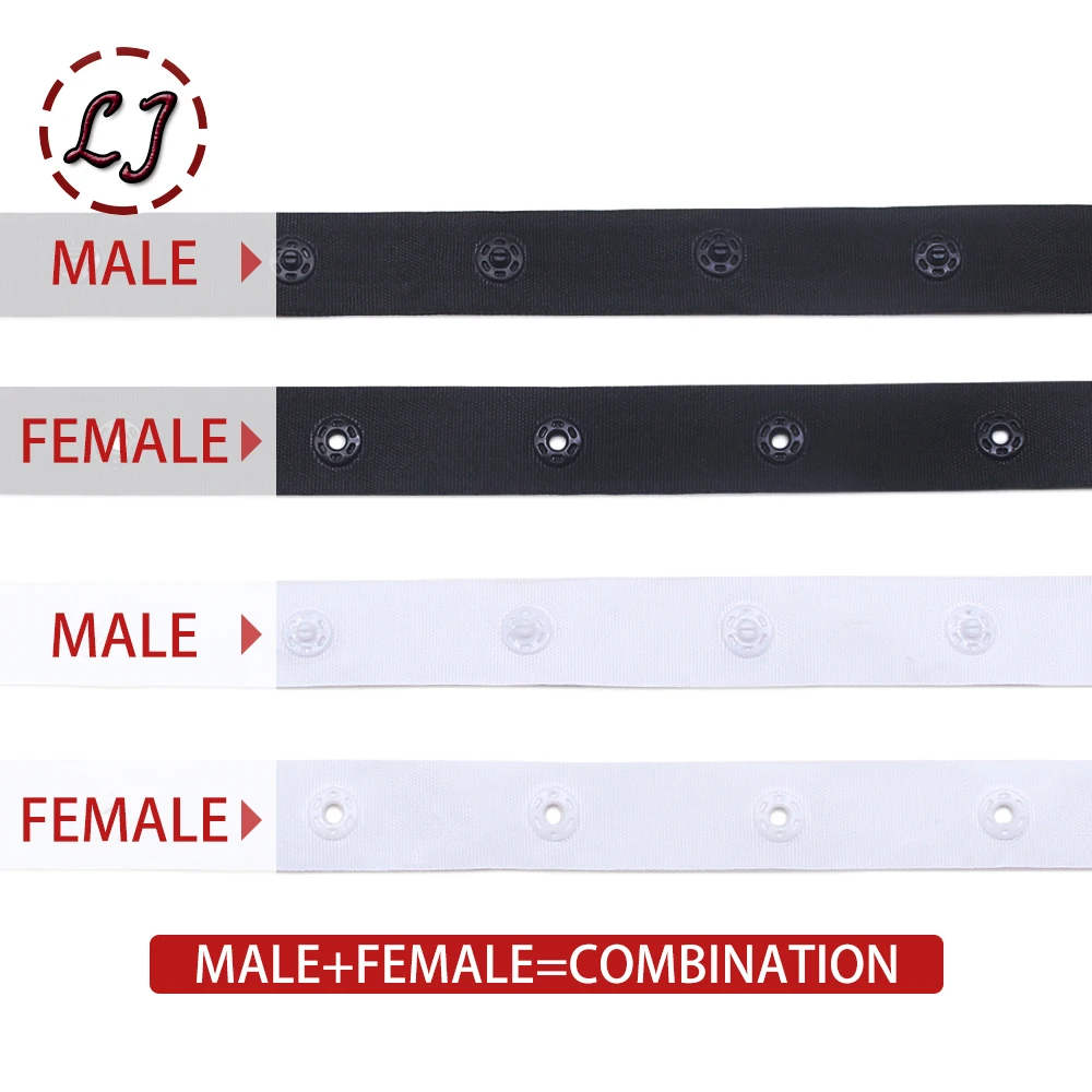 Ribbon Decoration 5yd/lot 18mm Black White Plastic Snap Button Tape Trim For Garment Bag Sewing DIY