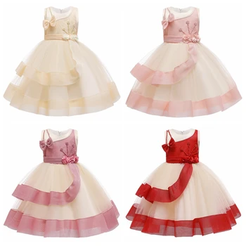 

Flower Cake tutu Kids Clothing Elegent hand beading Girls Dresses for Children Princess Party Custumes 2-10 Years
