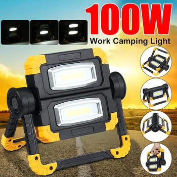 

LED Portable Spotlights Lamp 100W COB Brightness Led Work Light for Outdoor Camping Emergency Lighting Lampe Led Flashlight
