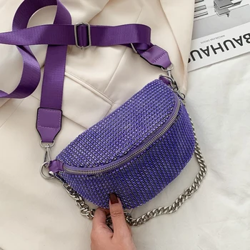 

Artificial stone fashion chain waist bag banana purple waist bag new brand waist bag lady waist bag PU leather chest bag