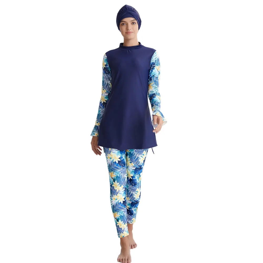 Мусульманский купальный костюм ислам женский купальник Одежда с цветами Буркини длинный рукав полный лицо хиджаб размера плюс ислам ic плавание