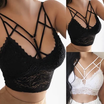 

Plus Size Sports Top Women Seamless Sports Bra Lace Bandage Sexy Bralette Push Up Tank Top Ladies Deep V Lingerie Underwear 2020