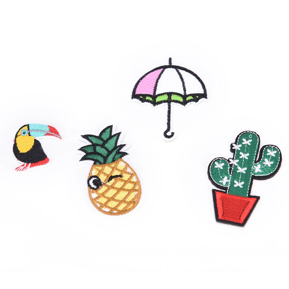 Cactus Plant Parrot Umbrella Clothes Embroidered Iron On Patches For Clothing DIY Stripes Motif Appliques Parches Bordados New