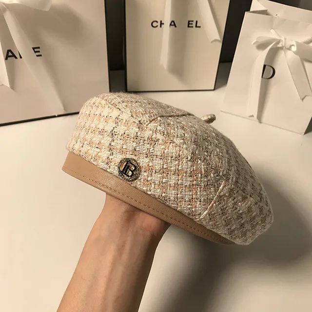 Women Hats Woolen French Fashion knitted boinas Ladies hats Winter Berets Caps fedora barette hat bonnets for women Newsboy Hats Beige