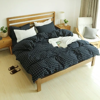 

Bedding Set Lattice Washed Cotton 4PC/Set Bedding Set Home Textiles Duvet+Pillowcase+Fitted Sheet 2020 New Simple Bed Set BX06