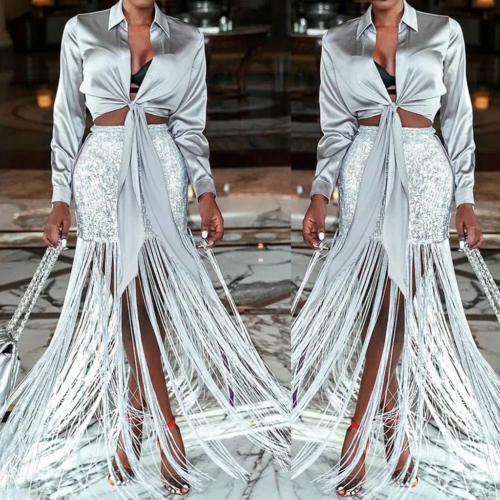 Faldas mujer moda, юбки женские, одноцветные, элегантные, с кисточками, с блестками, из кусков, неровные, Зимняя юбка, jupe femme saia midi