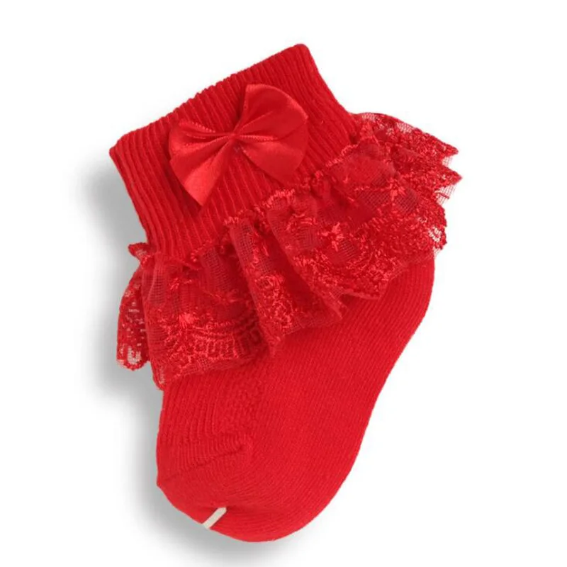 Новые детские носки с кружевным бантом Теплые Симпатичные детские носки из хлопка для новорожденных