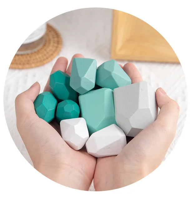 Wooden Colored Stone Creative Rainbow Building Blocks Nordic Style Blocks Wood Rainbow Stacker Kids Montessori Educational Toys 5