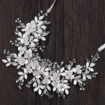 

Charm White Metal flower leaves Full Crystal Bridal Wedding Head Piece Bride Headwear Hairband Handmade Party Dress Jewelry Gift