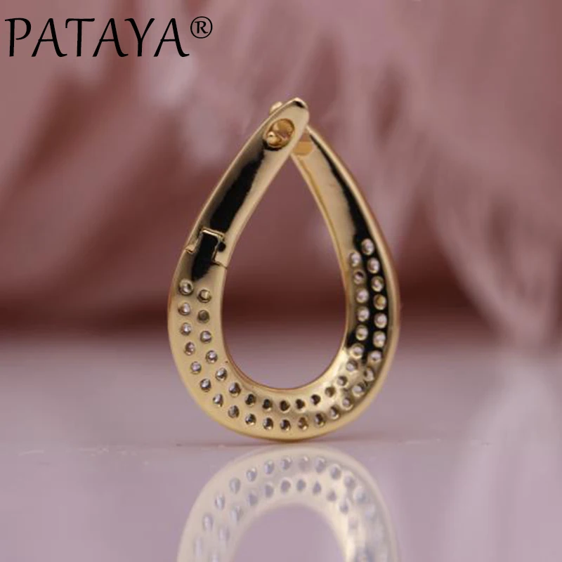 PATAYA New Micro-wax Inlay 585 Rose Gold Earring White Round Natural Zircon Dangle Earrings Women Irregular Fine Fashion Jewelry - Image 4