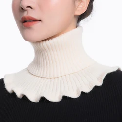 Knitted Fake Collar Bib With Wooden Ears Fake Collar Neck Circumference Ladies Fall/winter High Collar Thicken Color High
