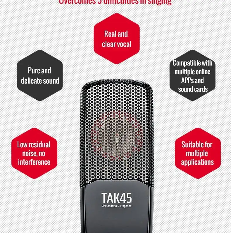 Takstar TAK45 professional large diaphragm recording microphone vocal/instrument/professional recording,network live broadcast