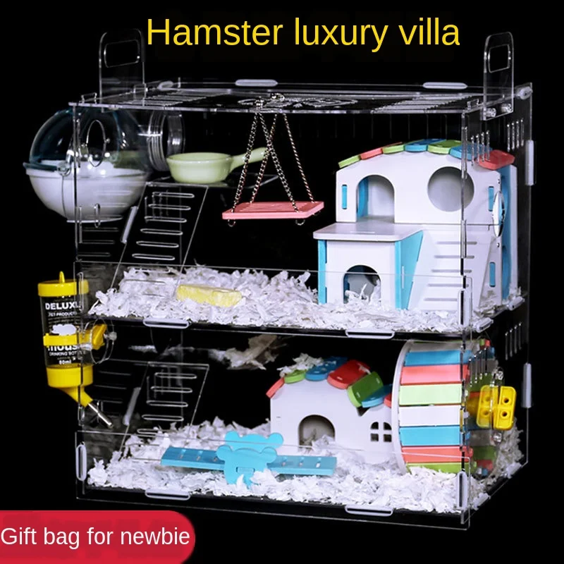 

Hamster Cage Transparent Empty Cage Double Room Cheap Prevention Basic Supplies Acrylic Hamster Cage Hamster Box Hamster House