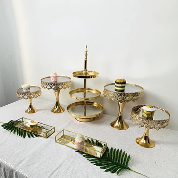 

New cake stand 3 tiers wedding cake display stands Mirror Round Metal Cake Stand Plate Home Wedding Birthday Party cake tool