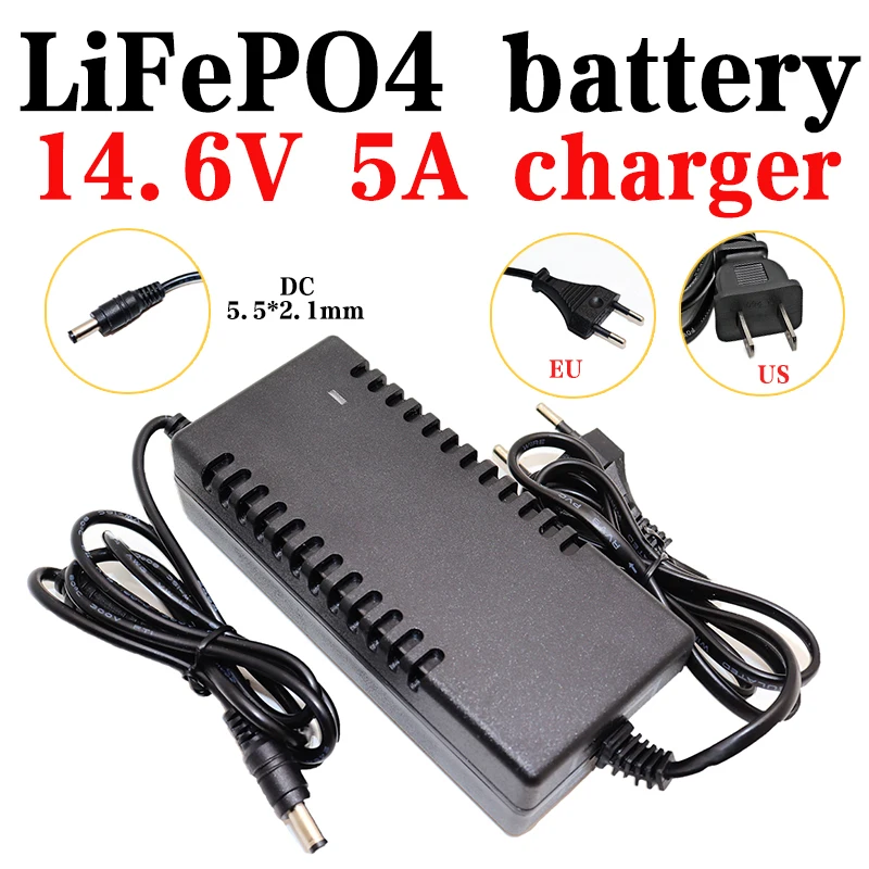 14.6V 5A LiFePO4 Charger 4Series 12V Lifepo4 battery charger DC 12.8V 14.4V pack Power Adapter AC 100-240V EU US Plug | Электроника