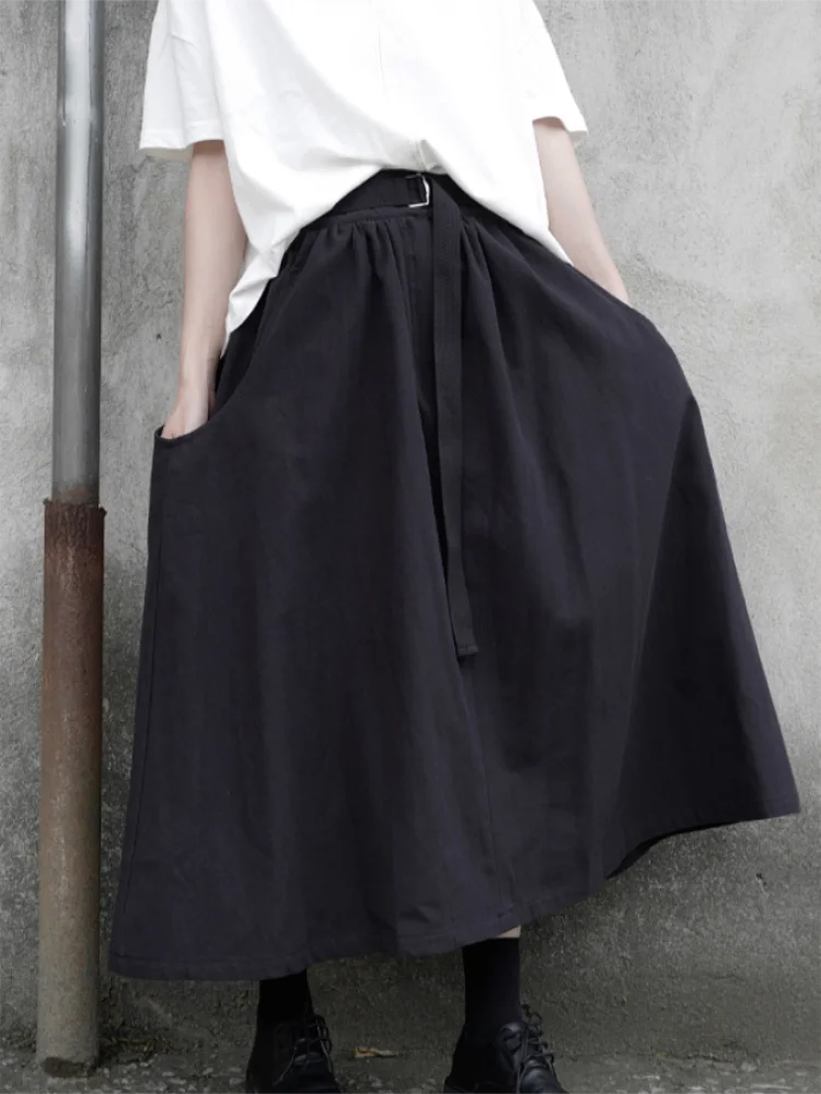 Ladies Half Skirt Spring And Autumn New Solid Color Elastic Waist Youth Fashion Trend A Version Pocket Design Half Skirt