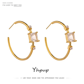 

Yhpup Stylish Round Metal Hoop Earrings Delicate Shiny Cubic Zirconia Jewelry Elegant Imitation Pearls Copper Earrings Gift New