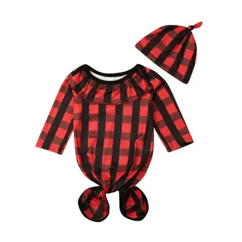 

Christmas Newborn Baby Boy Girl Long Sleeve Plaid Swaddle Wrap Blanket Sleeping Bag+Hat For 0-24 Months