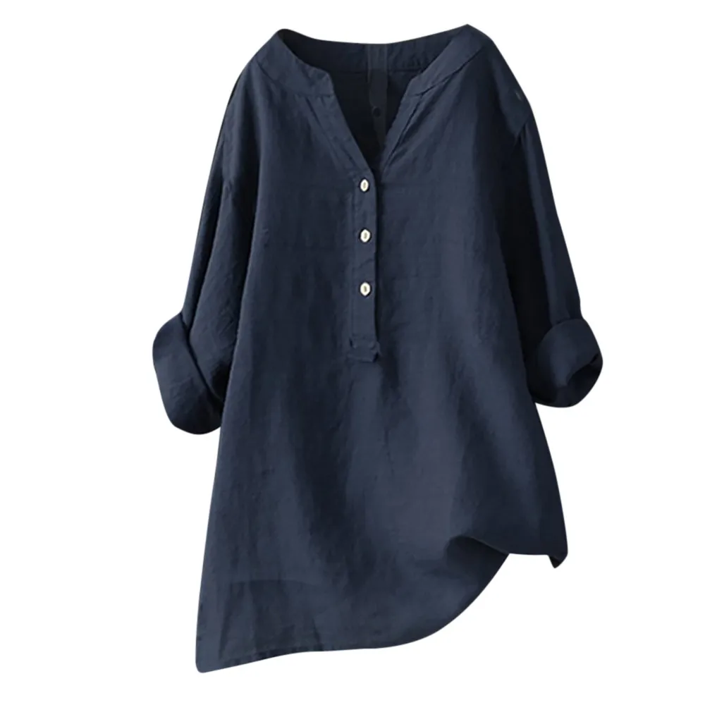 Женская винтажная льняная блузка, осень размера плюс, длинный рукав, на пуговицах, повседневные свободные толстовки, топы, Blusas Feminina# YL10