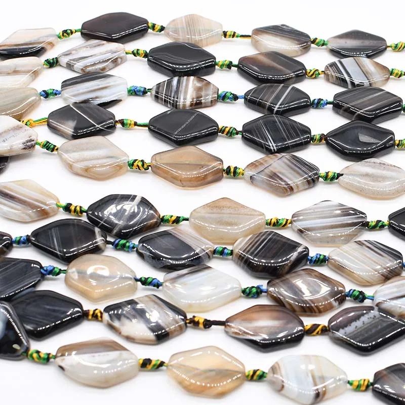 2strands/lot Diamond Black and white stripe smooth agate natural stone For DIY Women Necklace Bracelet Jewelry Making 15
