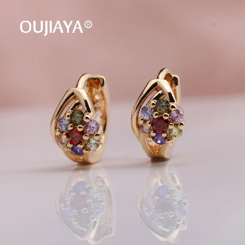 Женские маленькие серьги подвески OUJIAYA из розового золота 585 пробы с натуральным