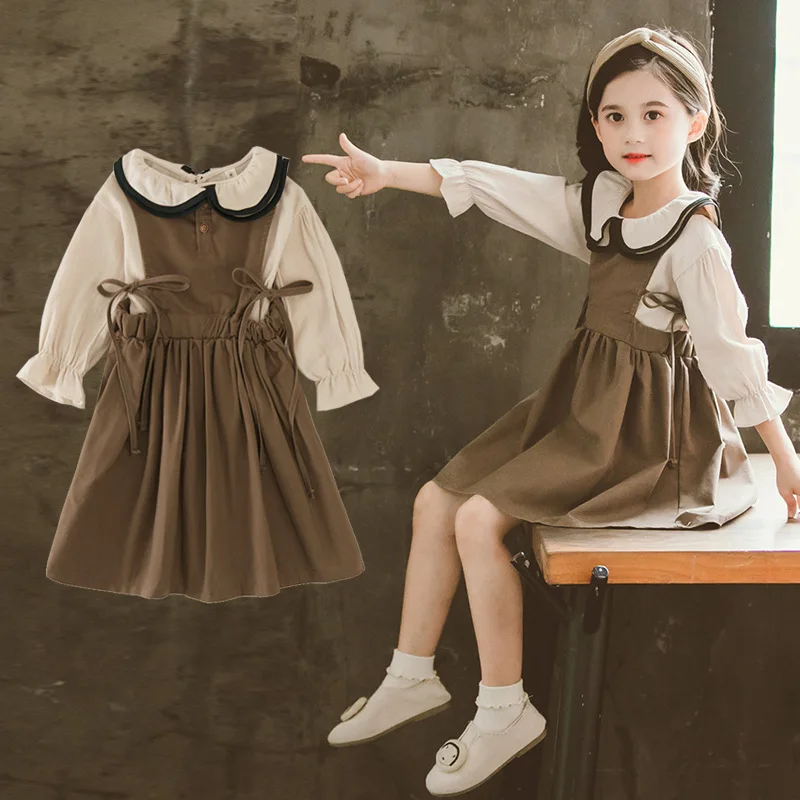 2020 Spring New Fashion Kid 2PCS Outfit sets Japanese Style Mori Girl Dress Children School Clothes Shirt + Suit 3-12 Year | Детская