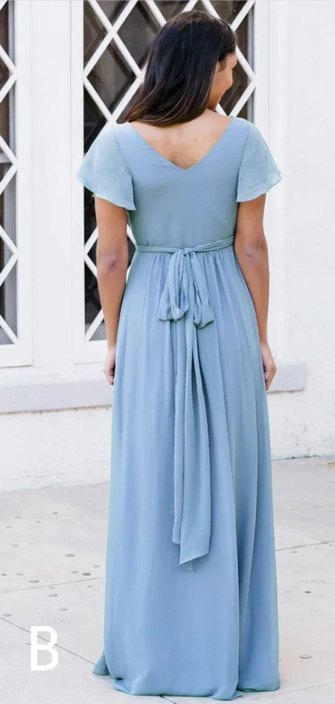 Vestido Madrinha небесно-голубое шифоновое ТРАПЕЦИЕВИДНОЕ длинное платье подружки невесты свадебное платье с v-образным вырезом и рукавами-крылышками vestido de festa