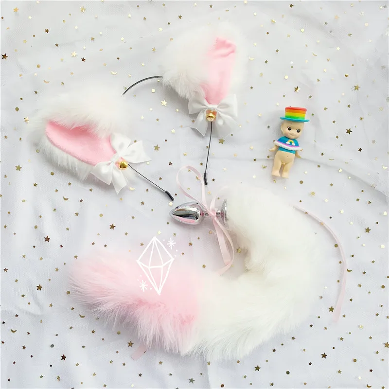 Милые мягкие повязки на голову с ушками Neko искусственный лисий хвост