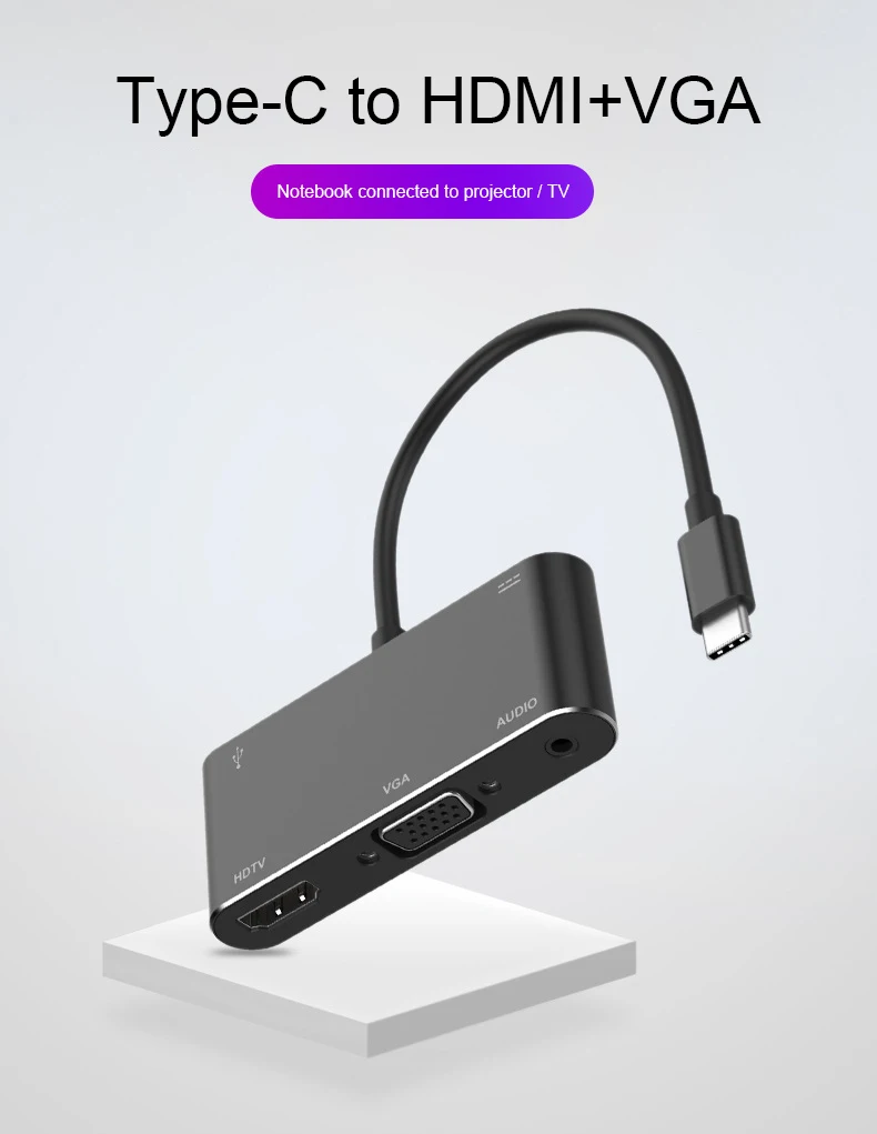 5 в 1 type C к HDTV VGA USB 3,0 адаптер конвертер с 3,5 Jack USB-C адаптер для Mac Air Pro huawei P30 P20 samsung S9 S8