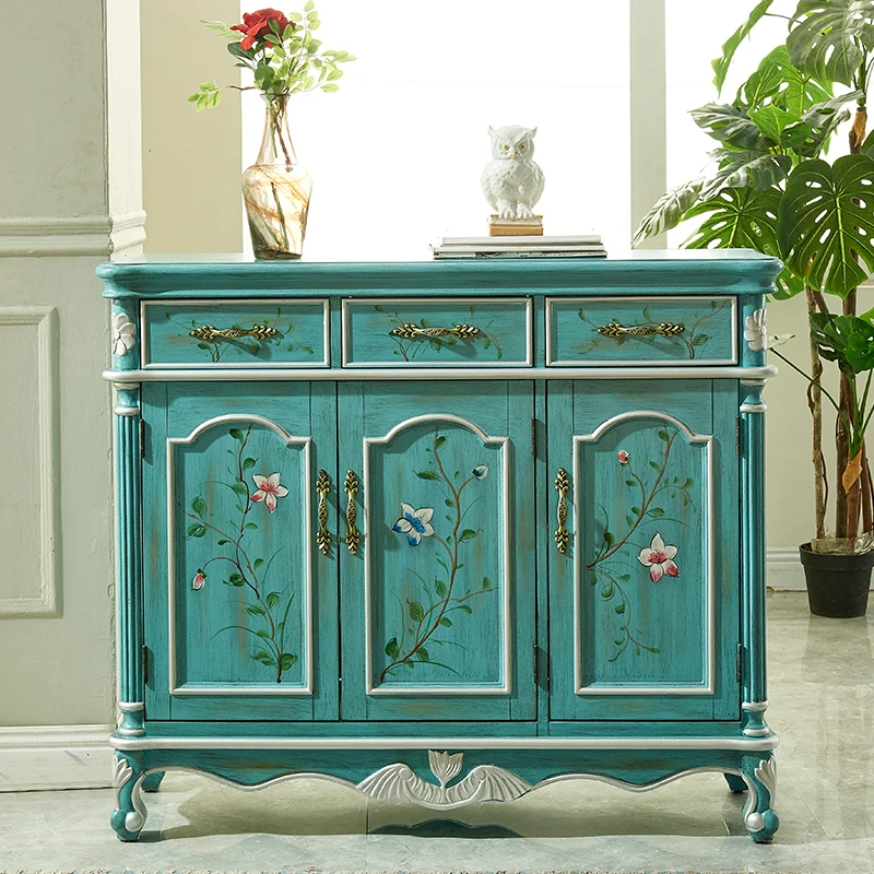 

TT European-Style Furniture Country Retro Light Blue White Brown Slip Sheet Multi-Layer Shoe Cabinet Hallway Sideboard Cabinet
