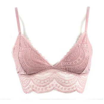 

2020Women Sexy Lace Halter Bralette Unlined Underwear Bras Intimate Tops Ultrathin Bra Crop Top Floral 3/4 cups women's lingerie