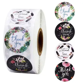 

500pcs/roll 4 Styles Round Floral Thank You Stickers 1 Inch Labels for Wedding Party Handmade Envelope Seal