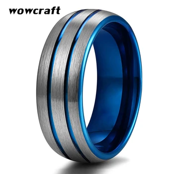 

Men 8mm Tungsten Carbide Wedding Band Rings Blue Plated Fashion Ring Dome Edges Top Brush Finish Comfort Fit Personal Customize