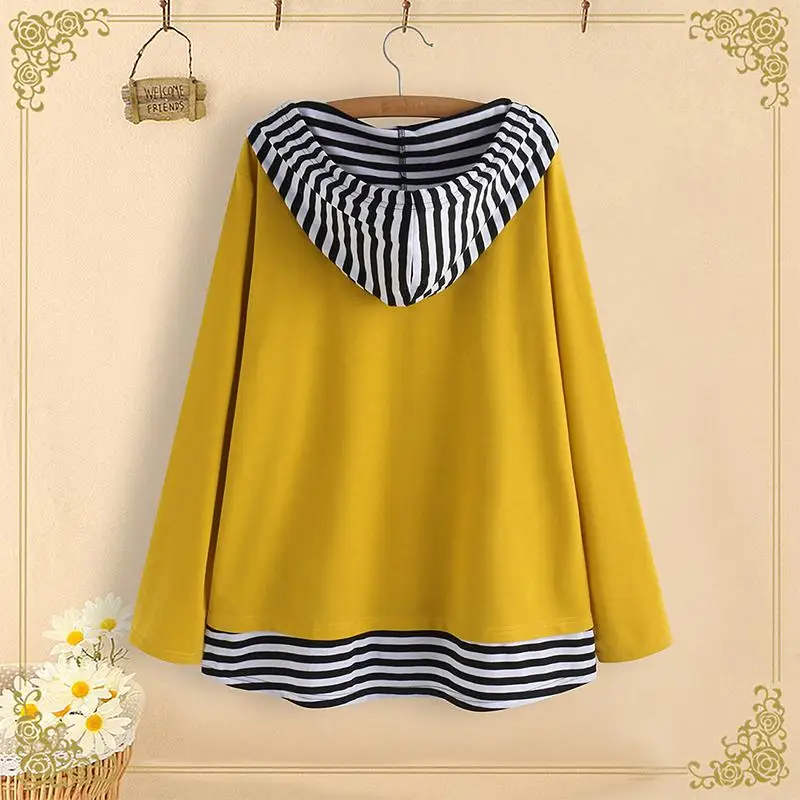  M 5XL ZANZEA Sping Patchwork Shirts Women Cat Cartoon Print Tunic Tops Hooded Striped Long Sleeve P