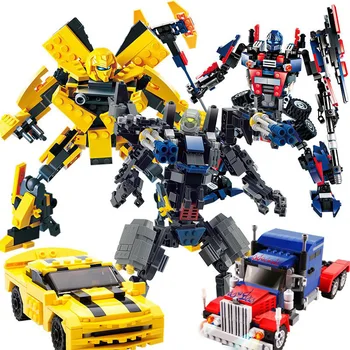 

584pcs Deformation Warrior Robot Yellow Car Building Blocks Set Bricks Assembled Models Educational Toys For Children Gift