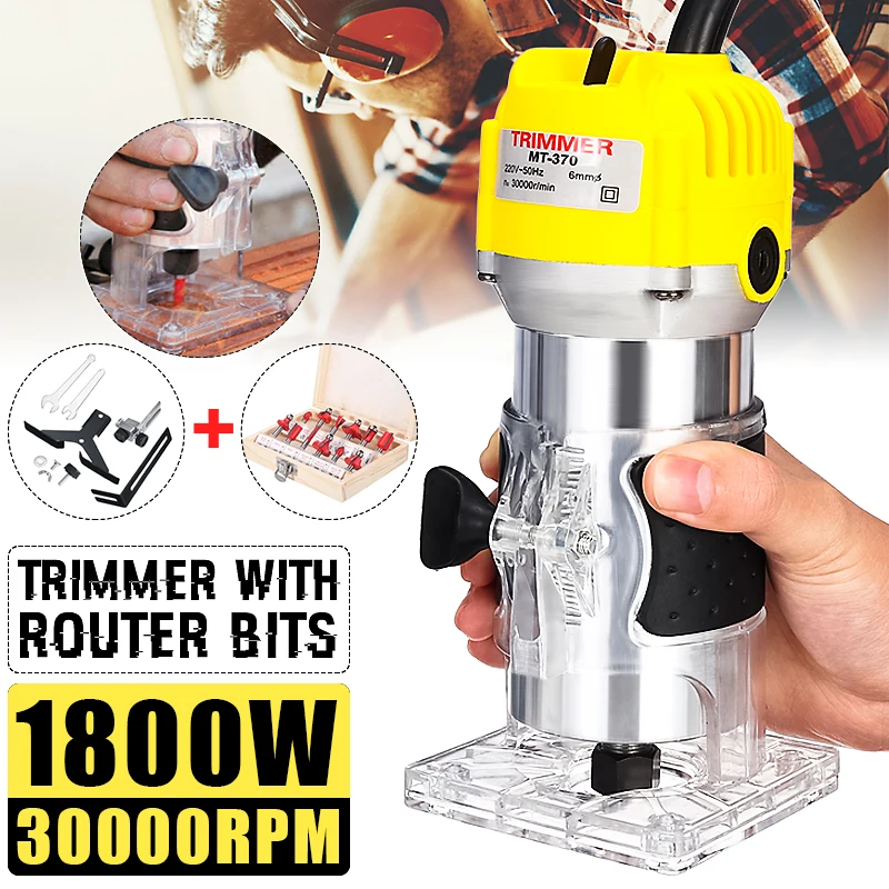 220V and Tools 1800 Вт 1/4 дюймов деревообрабатывающий ручной электрический триммер 30000 об/мин деревообрабатывающий ламинат ладони фрезерный станок долбежная Обрезка деревообрабатывающие наборы инструментов - Цвет: 220V and Tools