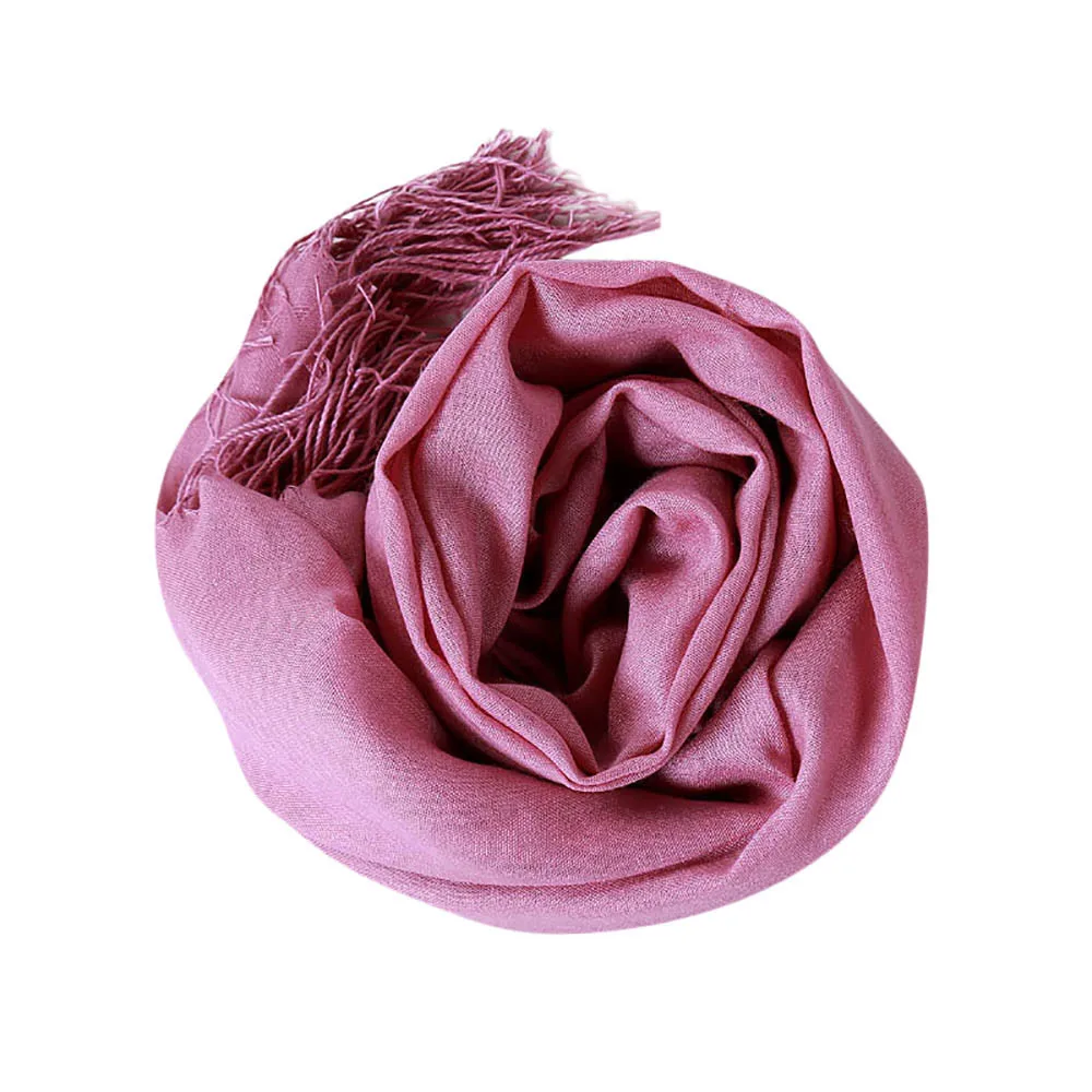 Hot Pink Зимний теплый матовый вязаный шейный шарф для дам, шали, Модные женские осенние одноцветные мягкие шали с кисточками, обёрточная бумага, шарф, шарфы - Цвет: Hot Pink