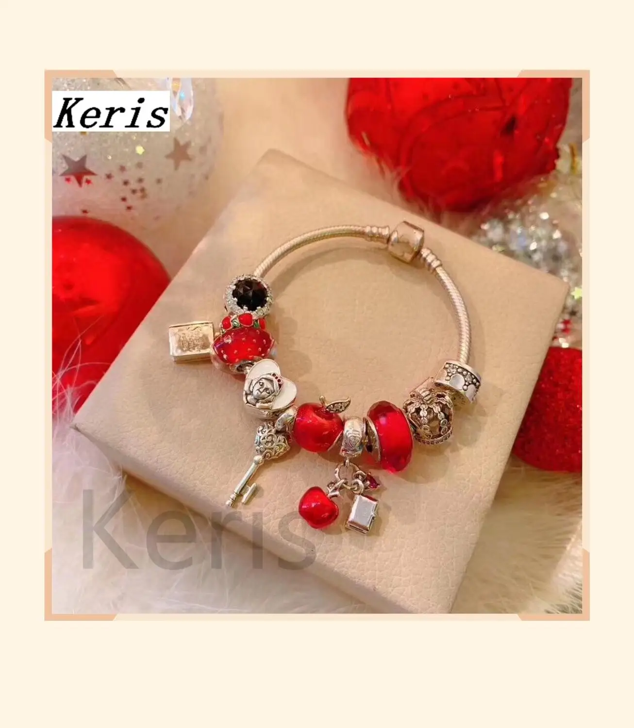 

High Quality Replica 1:1 100% 925 Sterling Silver New Girl Fruit Pattern DIY Beads String Bracelet FREE Package