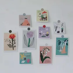 Korean Ins Plant Flower Illustration Postcard 8 Sheets Double Sided Diy Decoratiove Card Bedroom Wall Sticker Photo Props Gifts