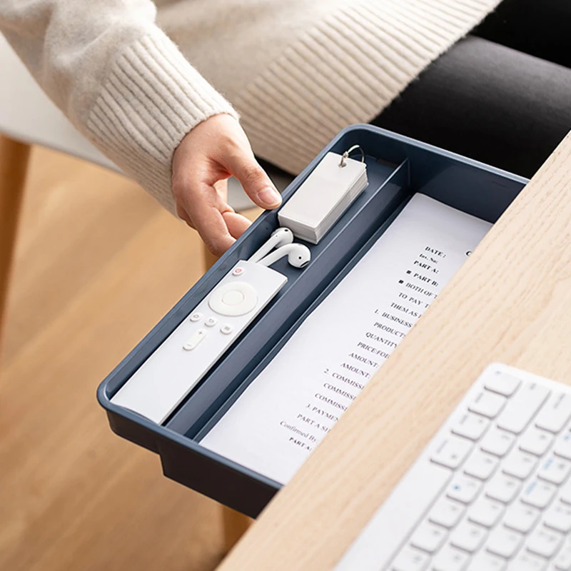 Desk Organizer Under The Desk Drawer Type Storage Box Stationery Bottom Hanging Hidden Pen Holder Tray office Accessories